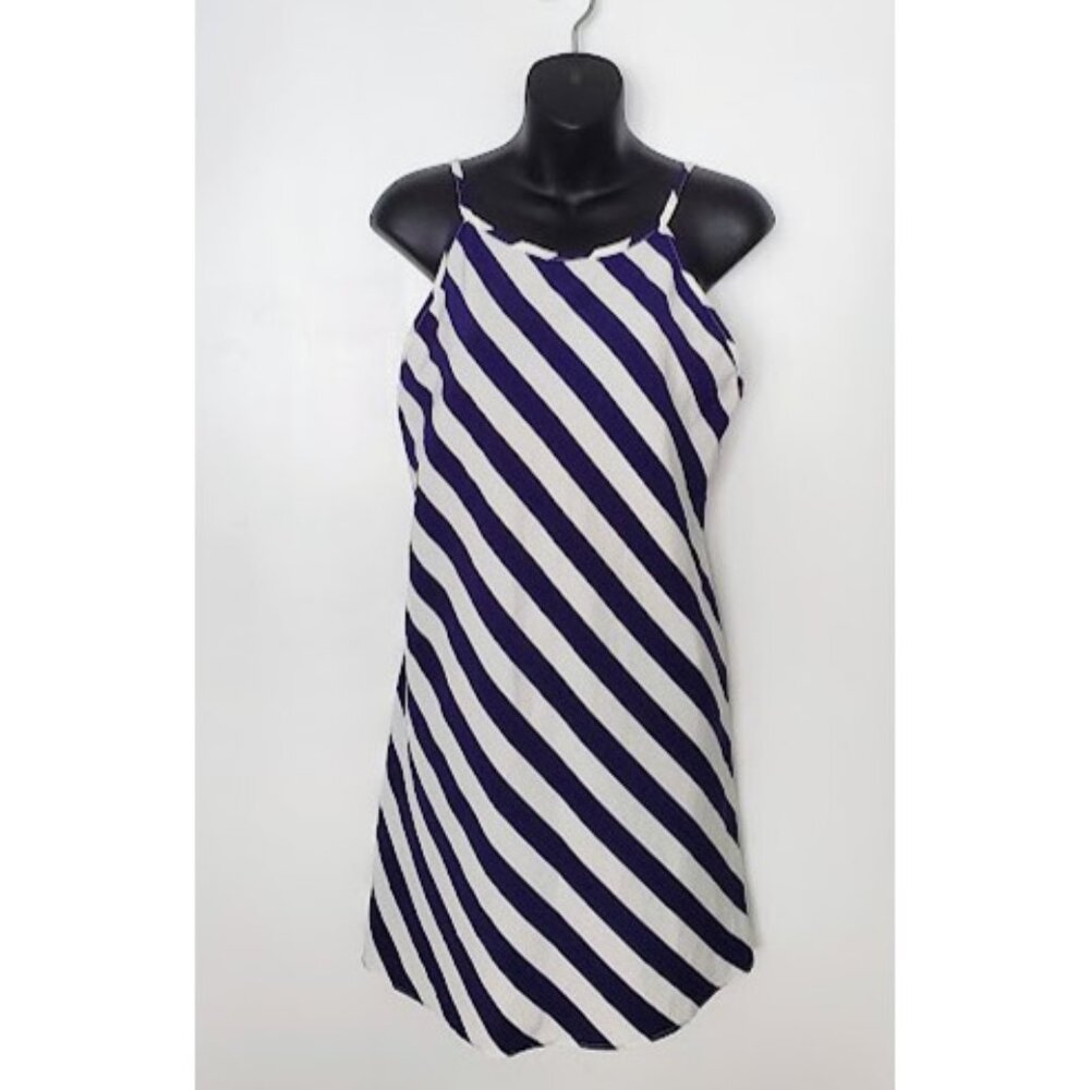 Josie by Natori Blue & White Diagonal Striped Slip Dress - Size M